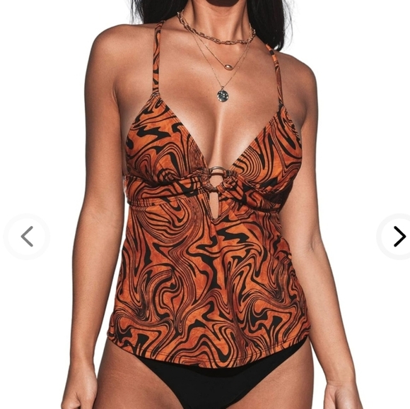 Lunabelle V Neck O-Ring Tankini Criss Cross Adjustable Straps Bathing Suit SZ M - Picture 1 of 14